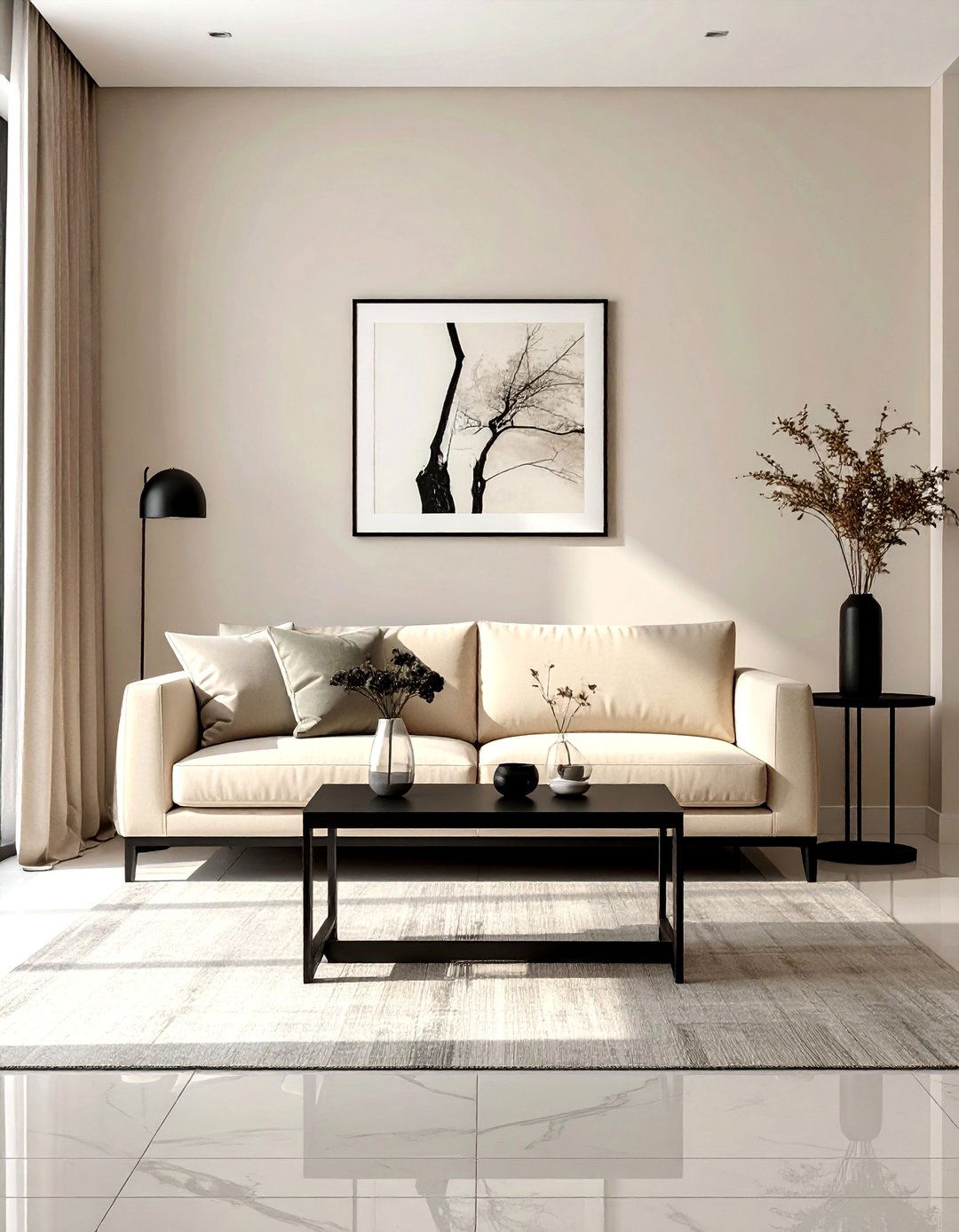 Minimalist Design with Sparse Decor - 30 Black and Beige Living Room Ideas for a Neutral Palette