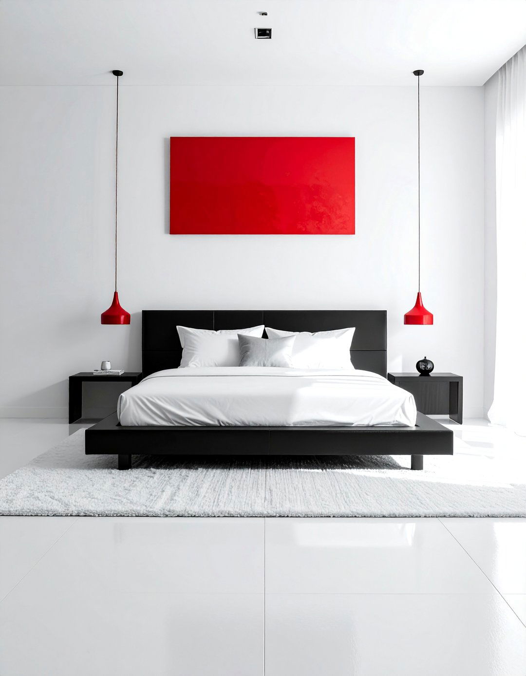 Minimalist Design with a Pop of Red - 25 Red, Black, and White Bedroom Ideas for Bold Style