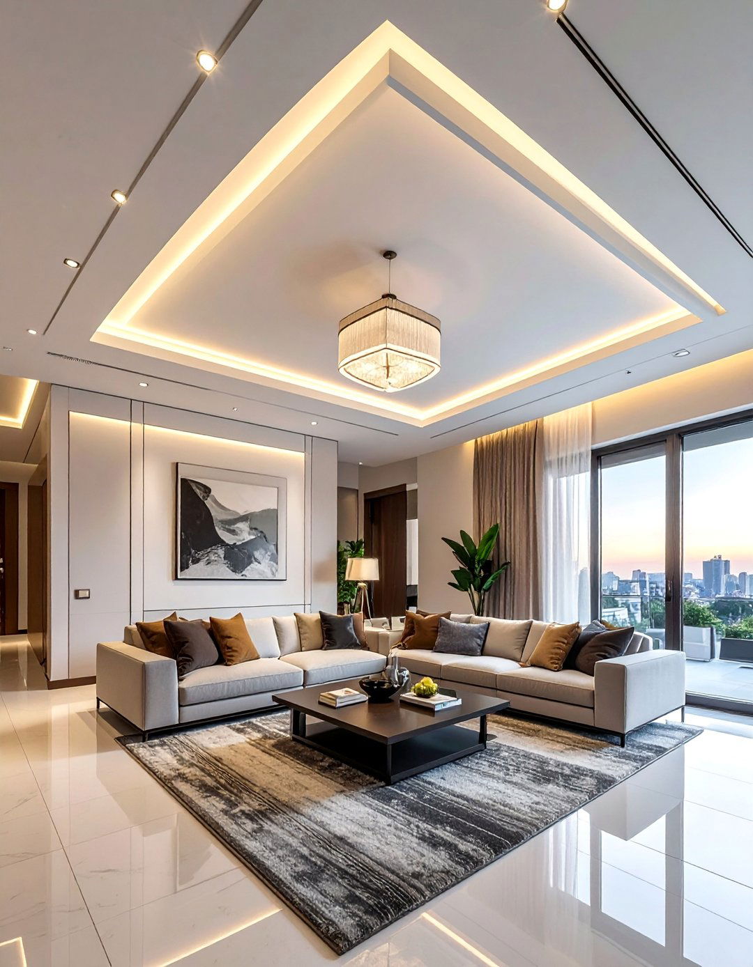 Minimalist Recessed Lighting Design - 20 Living Room False Ceiling Design Ideas for Elegance