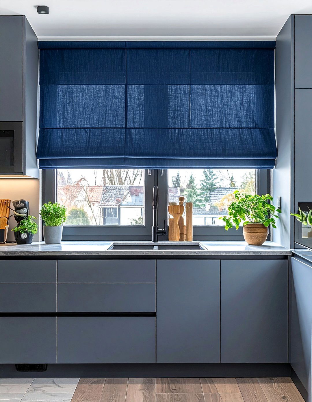 Minimalist Solid Color Flat Panel Kitchen Valance - 20 Kitchen Valance Ideas for a Stylish and Functional Space