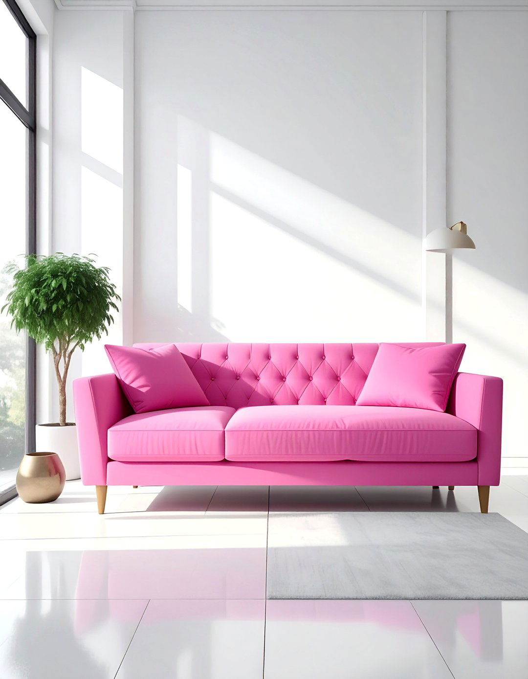 Minimalist Space with a Statement Pink Couch