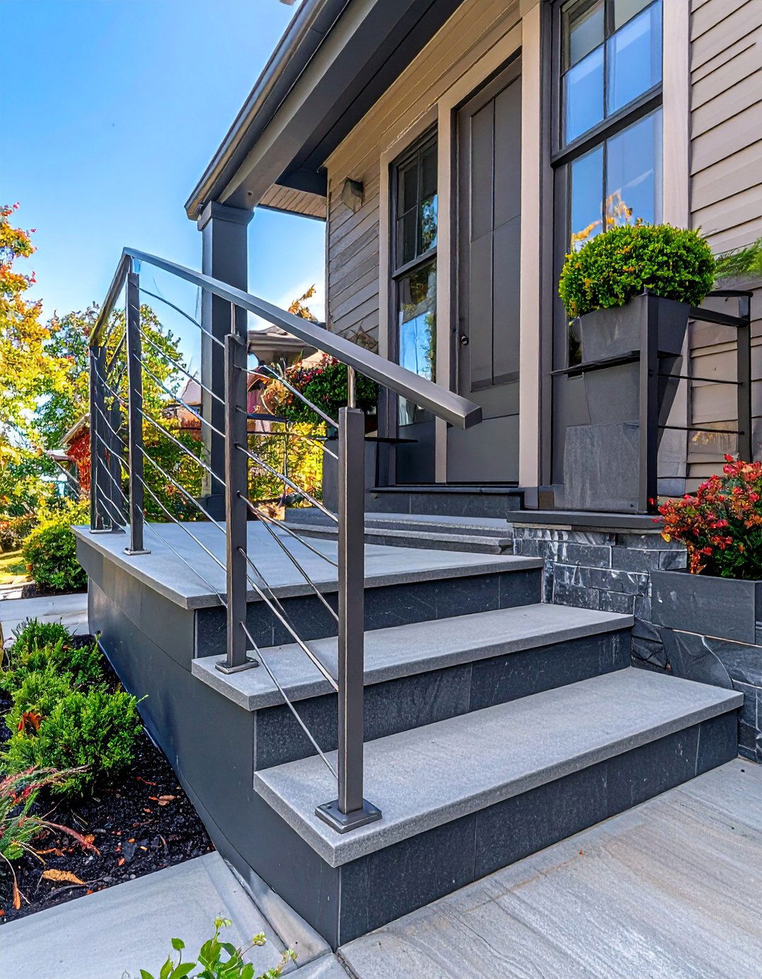 Minimalist Steel Rod Front Porch Railing - 25 Front Porch Railing Ideas for Curb Appeal