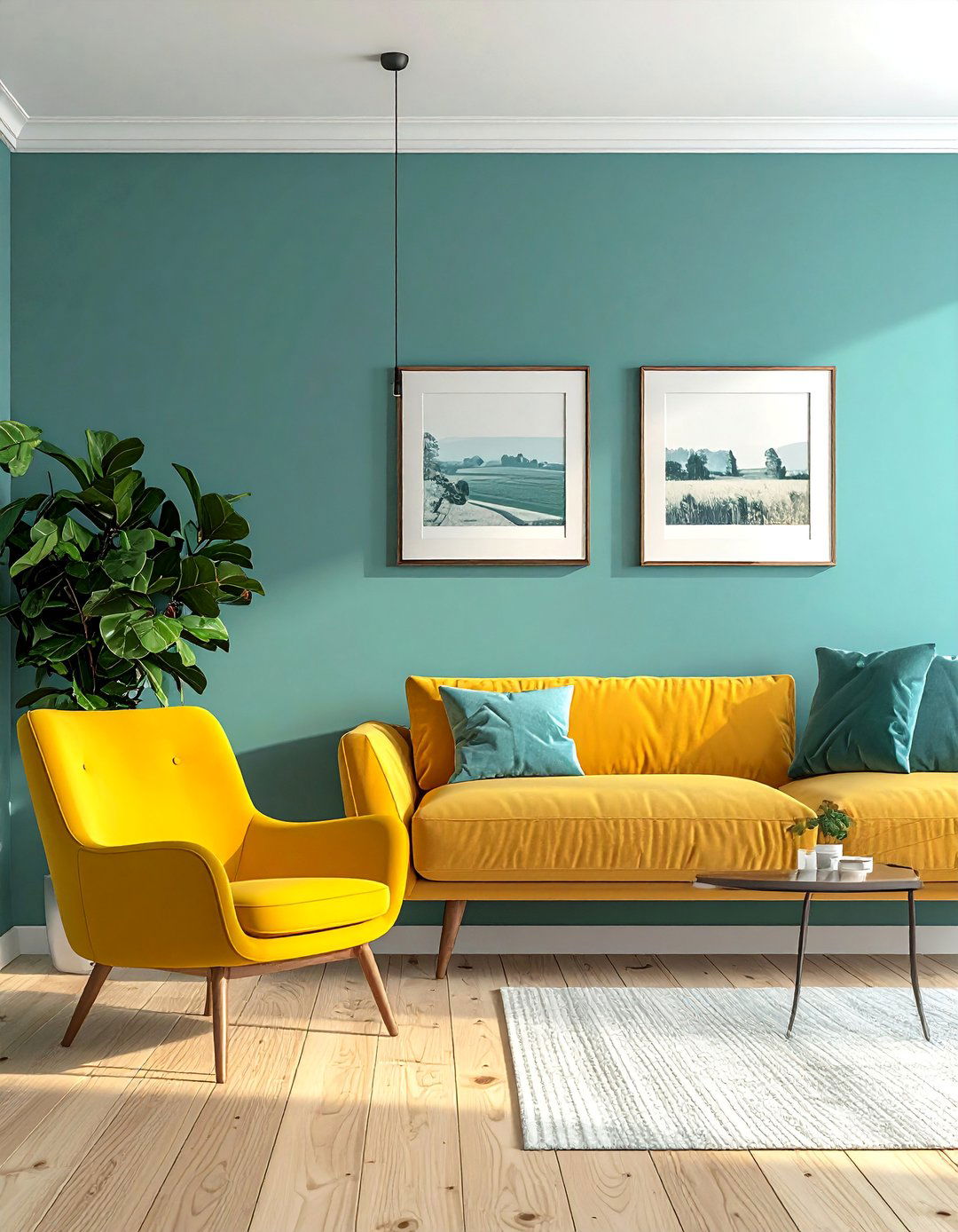 Minimalist Teal and Yellow Living Room Design - 25 Vibrant Teal and Yellow Living Room Ideas