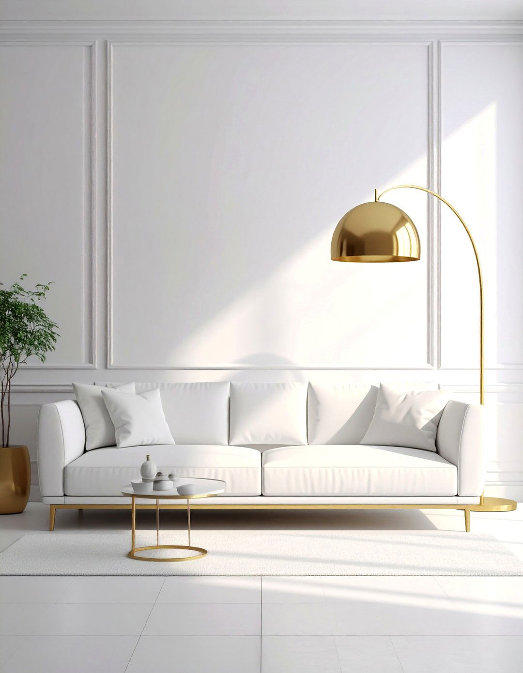 Minimalist White and Gold Living Room Design - 25 White and Gold Living Room Ideas for Elegance