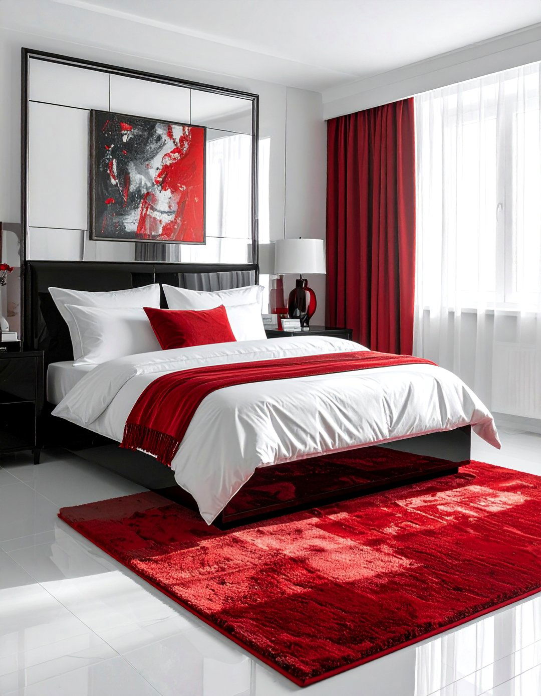 Mirrored Black Furniture - 25 Red, Black, and White Bedroom Ideas for Bold Style