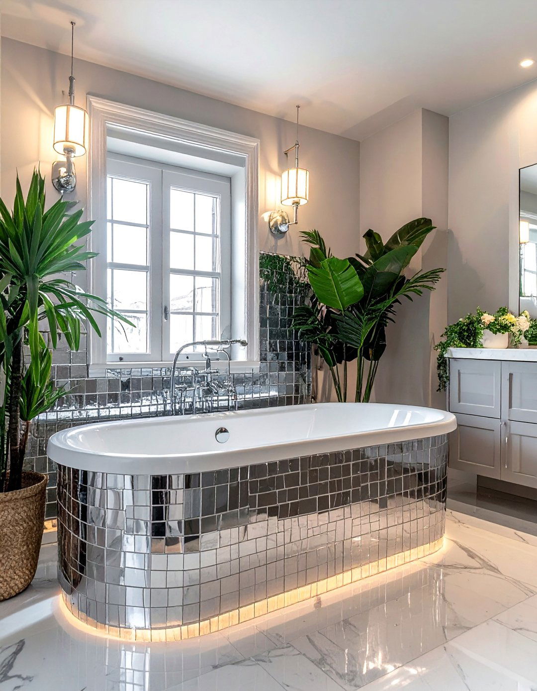 Mirrored and Metallic Bathtub Tiles - 40 Bathtub Tile Ideas for a Stunning Bathroom