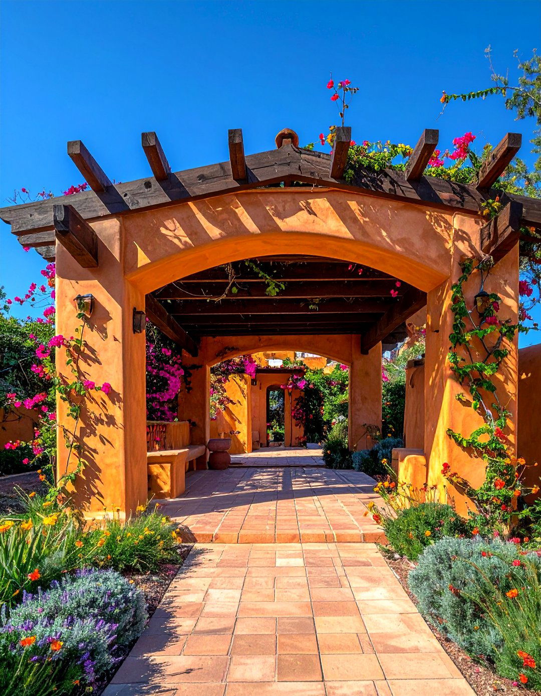 Mission Style Stucco and Beam Construction - 40 Garden Arbor Ideas for a Charming Outdoor Retreat