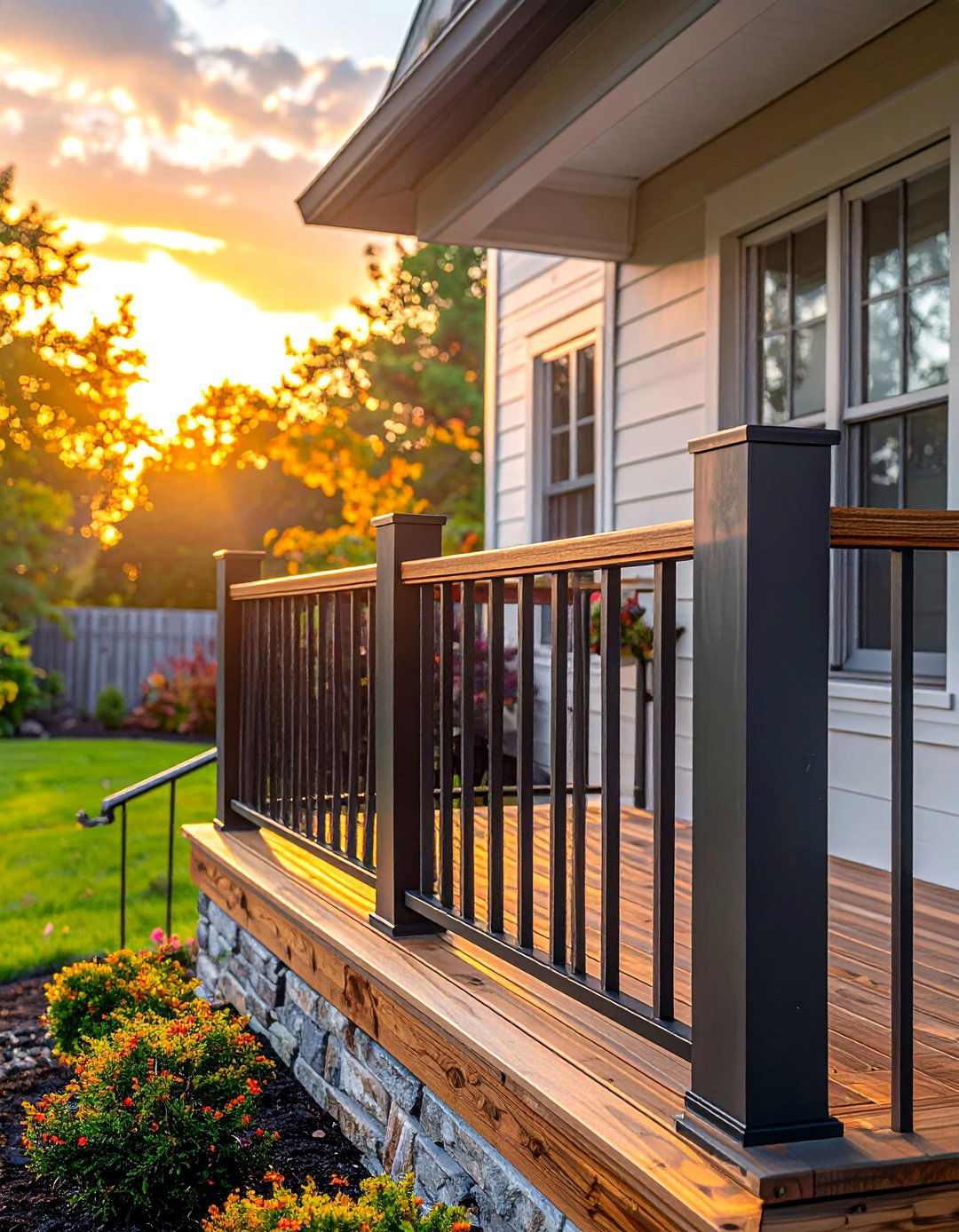 Mixed Material Front Porch Railing - 25 Front Porch Railing Ideas for Curb Appeal
