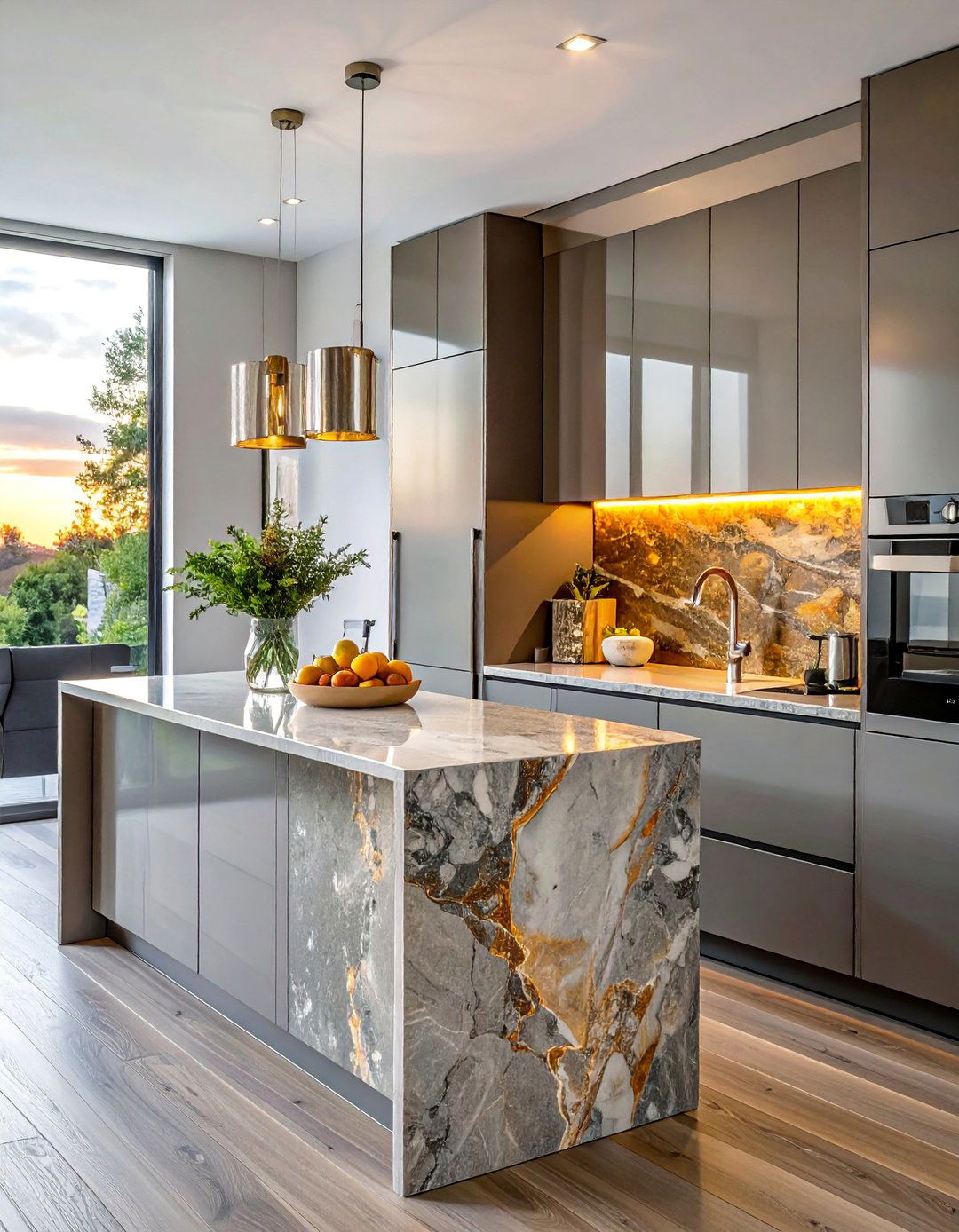 Mixed Material Mirror Integration - 30 Mirrored Backsplash Kitchen Ideas for a Sleek Look