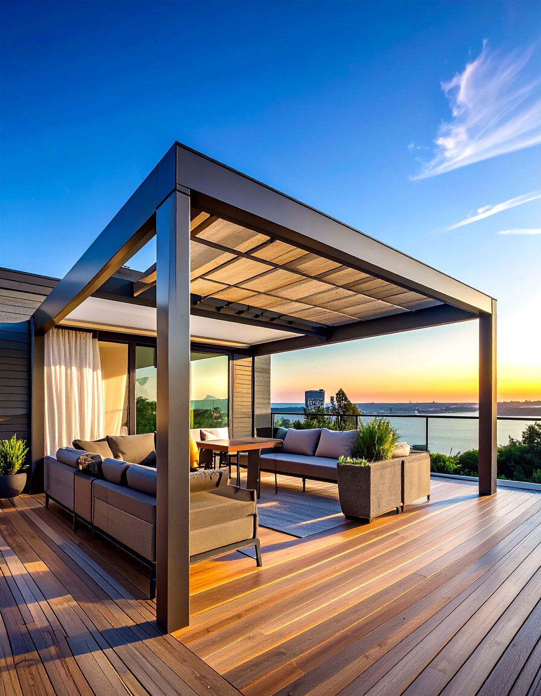 Mixed Material Modern Design - 30 Partially Covered Deck Ideas for Year-Round Enjoyment