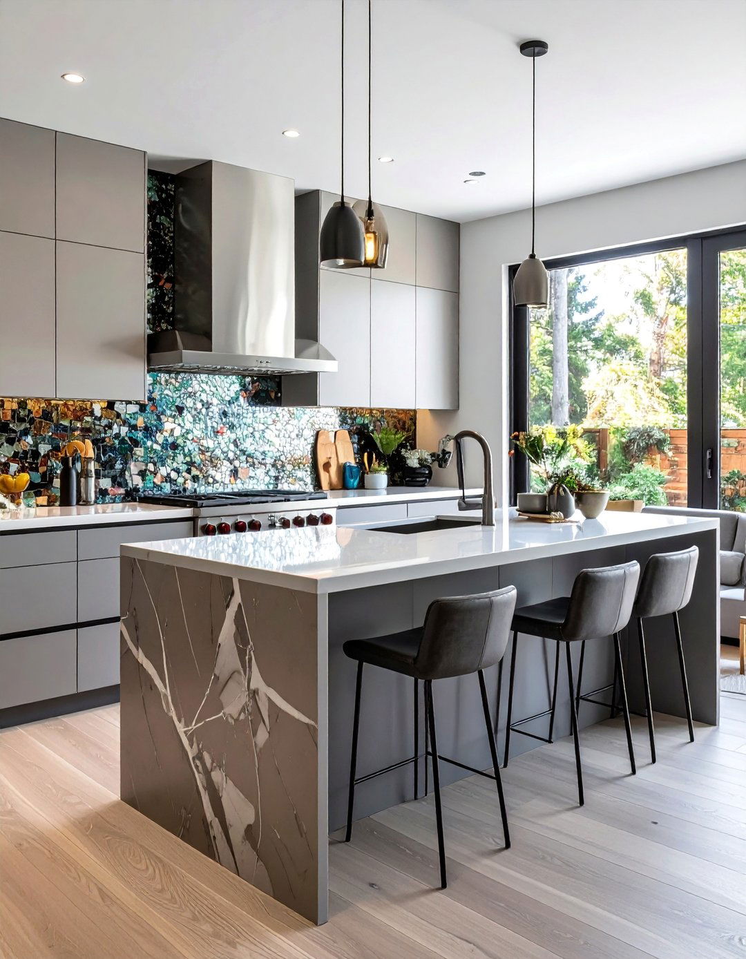 Mixed Material Mosaic Combinations - 40 Kitchen Backsplash Ideas for White Cabinets