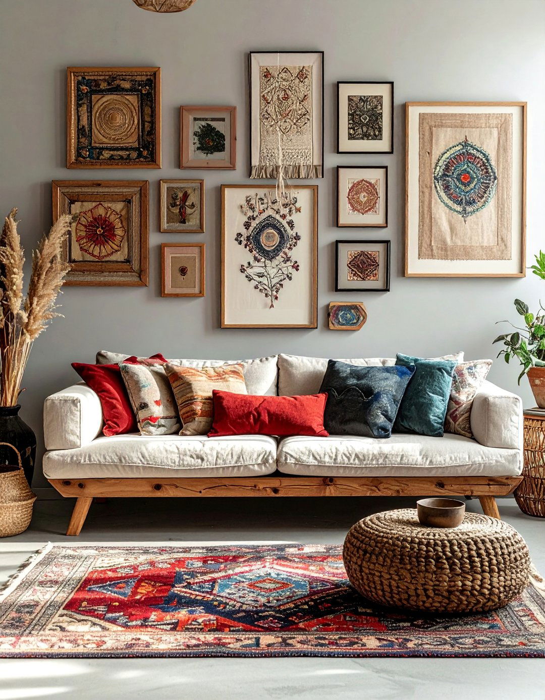 Mixed Media and Textile Gallery Wall - 25 Eclectic Gallery Wall Ideas for Artistic Homes