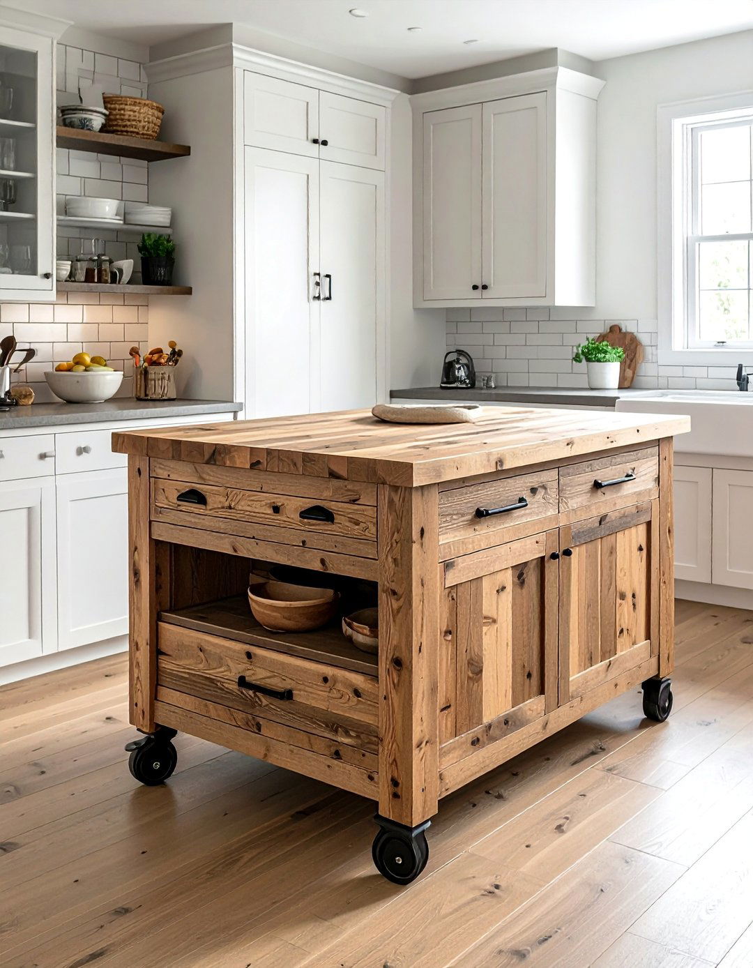 Mobile Farmhouse Kitchen Island on Casters - 25 Farmhouse Kitchen Island Ideas for a Functional Space