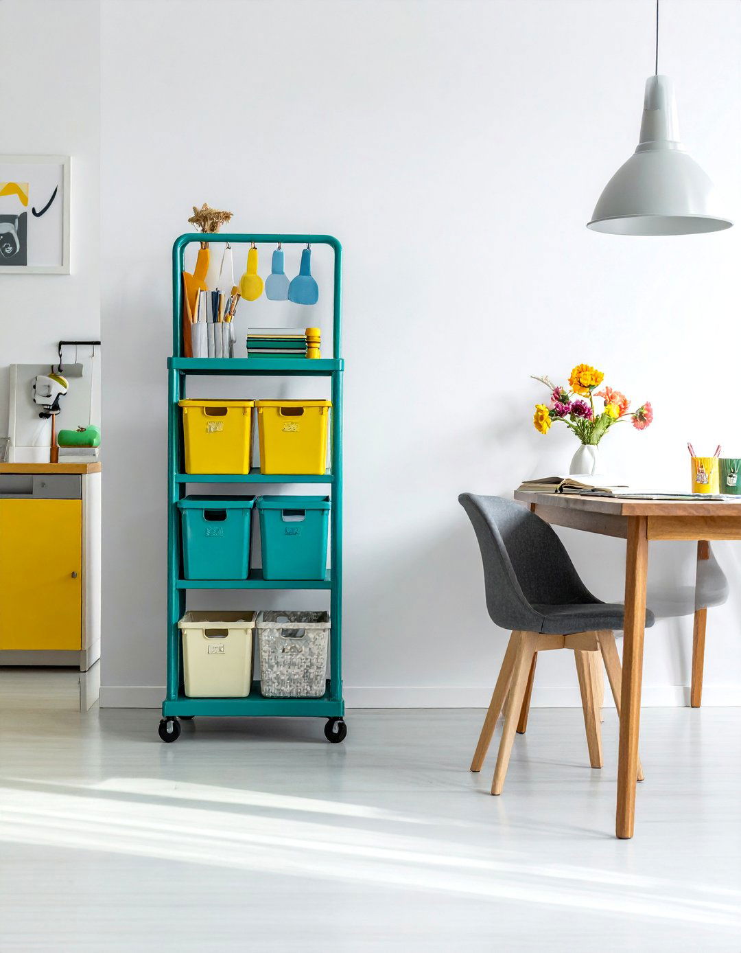 Mobile Homeschooling with a Rolling Cart Station - 25 Homeschool Room Ideas for a Productive Learning Space
