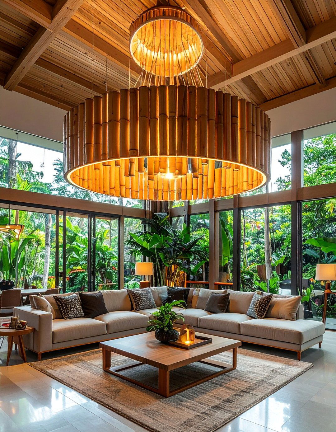 Modern Bamboo Sustainable Chandelier - 30 Living Room Chandelier Ideas for Elegant Spaces