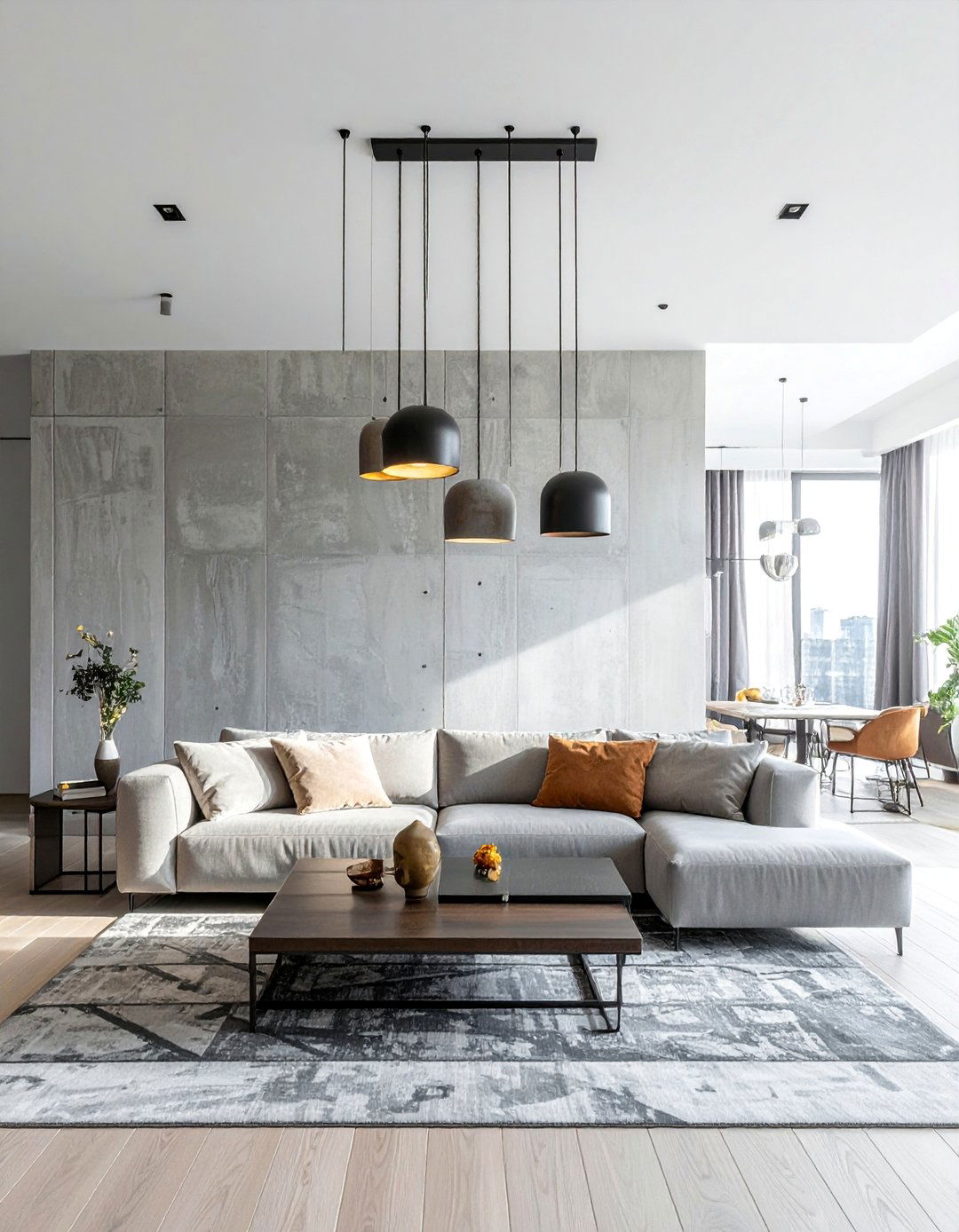 Modern Concrete and Metal Chandelier - 30 Living Room Chandelier Ideas for Elegant Spaces