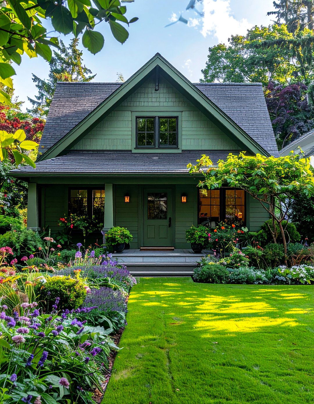 Modern Cottage House Exterior with a Monochromatic Color Scheme