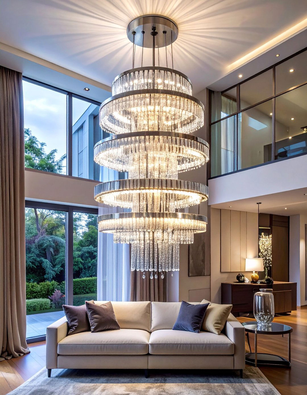 Modern Crystal Tiered Chandelier - 30 Living Room Chandelier Ideas for Elegant Spaces