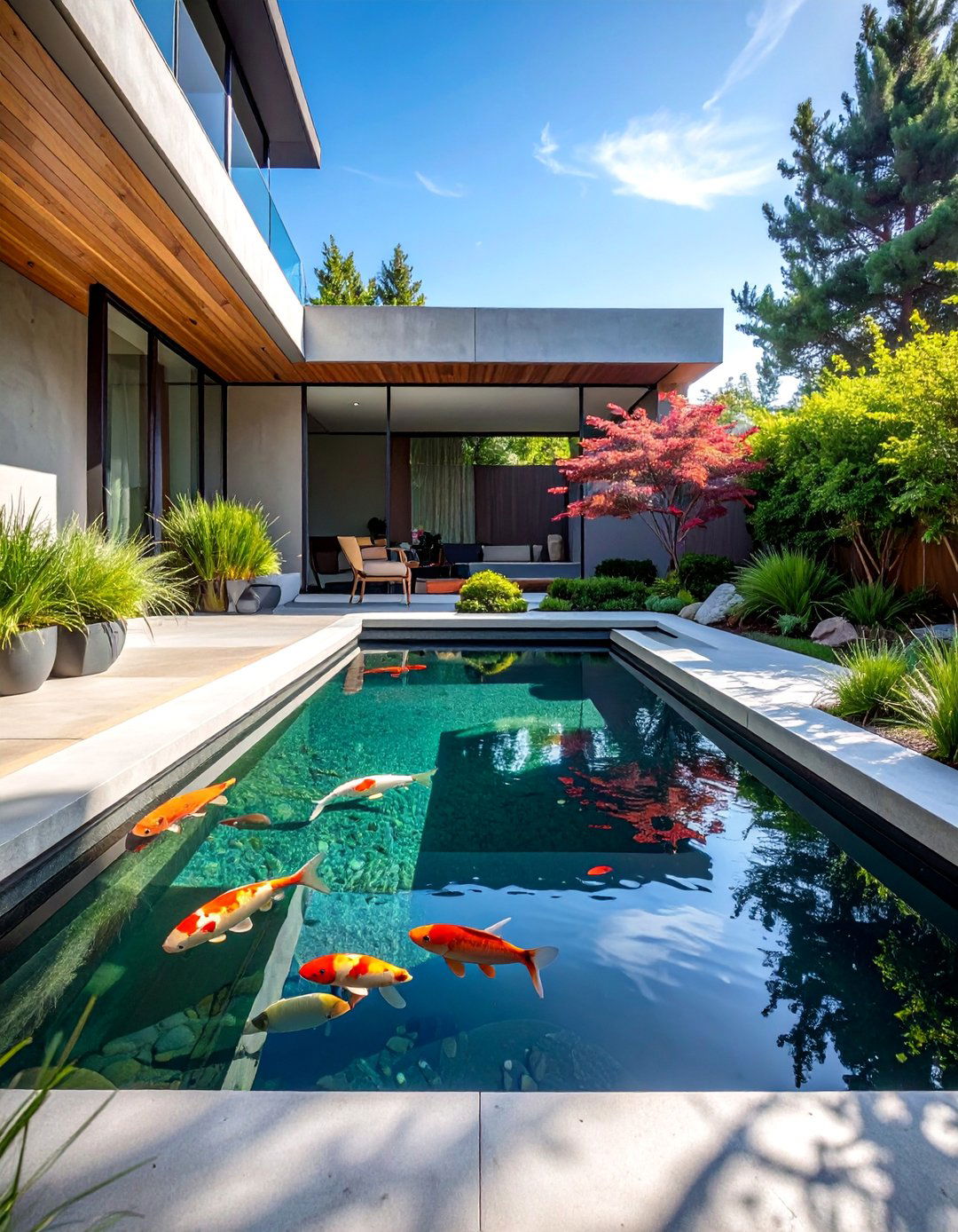Modern Geometric Koi Pond - 15 Pond Landscaping Ideas for a Serene Outdoor Retreat