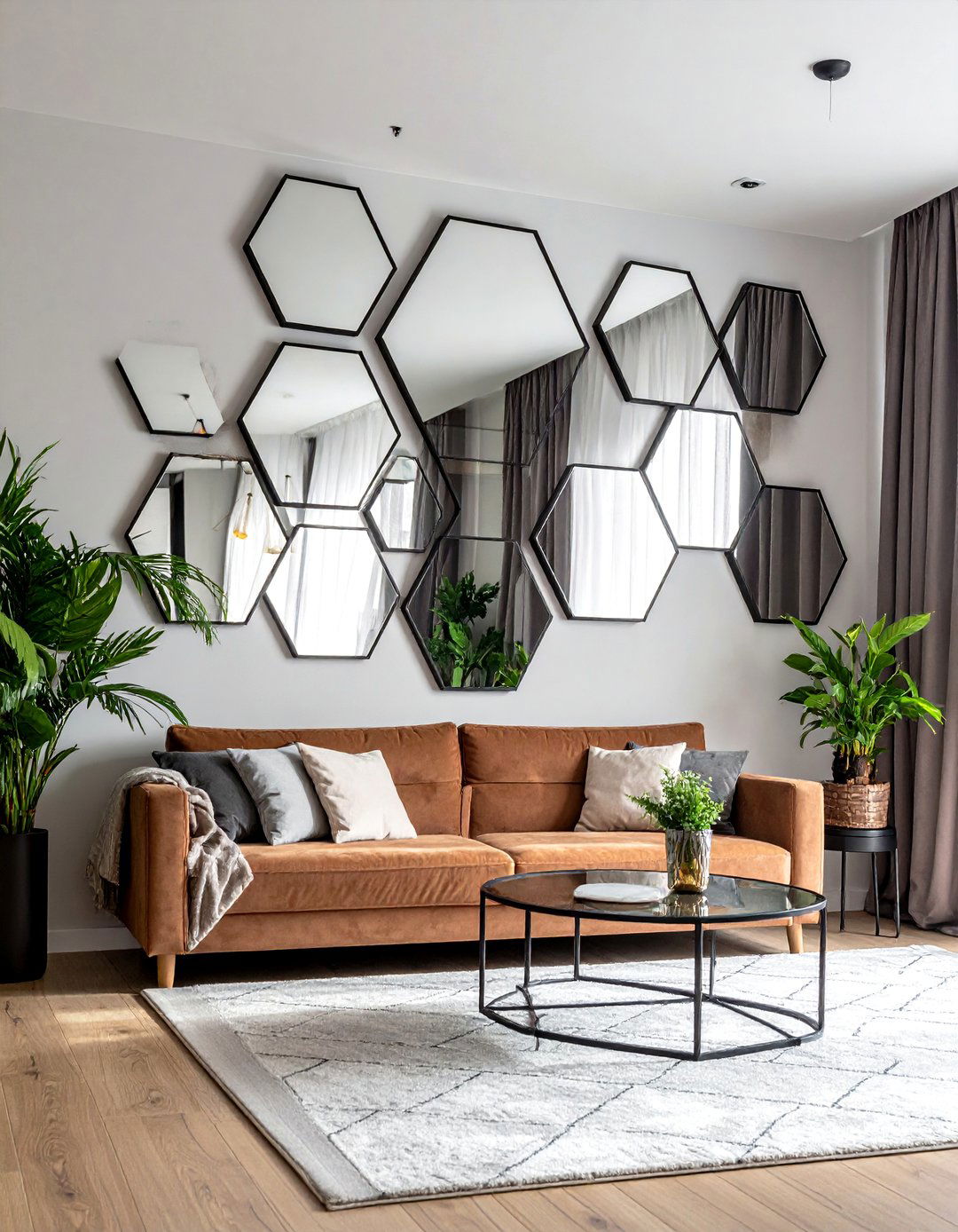 Modern Geometric Pattern Wall - 30 Mirror Gallery Wall Ideas to Elevate Your Decor