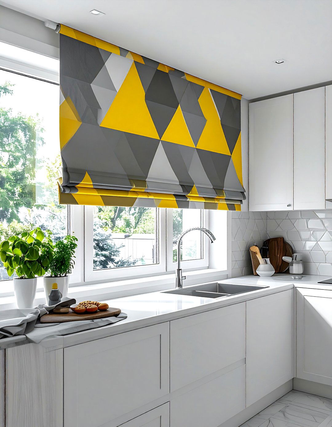 Modern Geometric Print Kitchen Valance - 20 Kitchen Valance Ideas for a Stylish and Functional Space