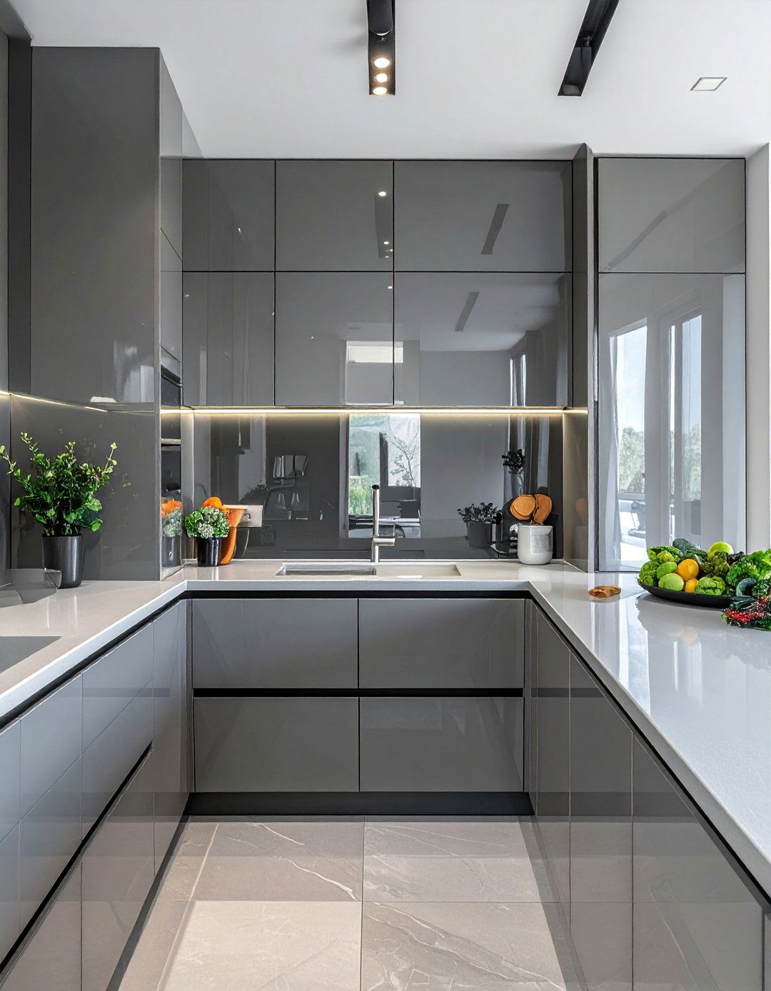 Modern High Gloss Gray Kitchen Cabinets - 40 Kitchen Cabinet Color Ideas to Refresh Your Space