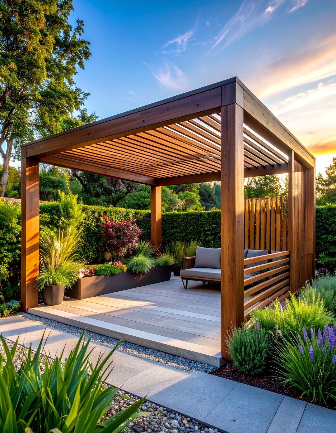 Modern Horizontal Slat Framework - 40 Garden Arbor Ideas for a Charming Outdoor Retreat