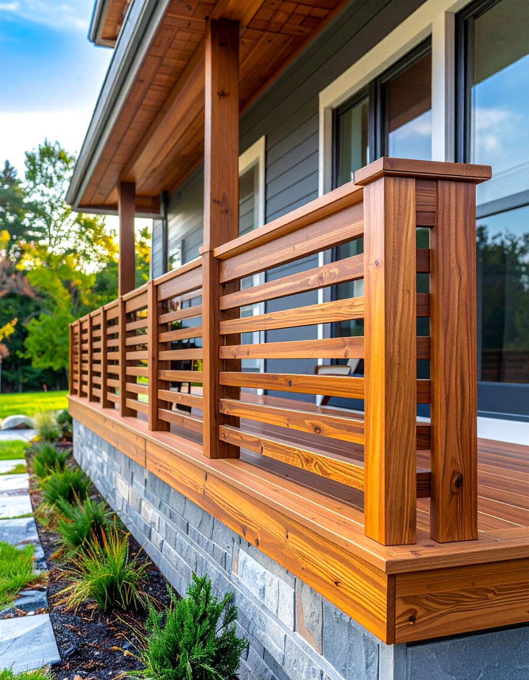 Modern Horizontal Slat Front Porch Railing - 25 Front Porch Railing Ideas for Curb Appeal