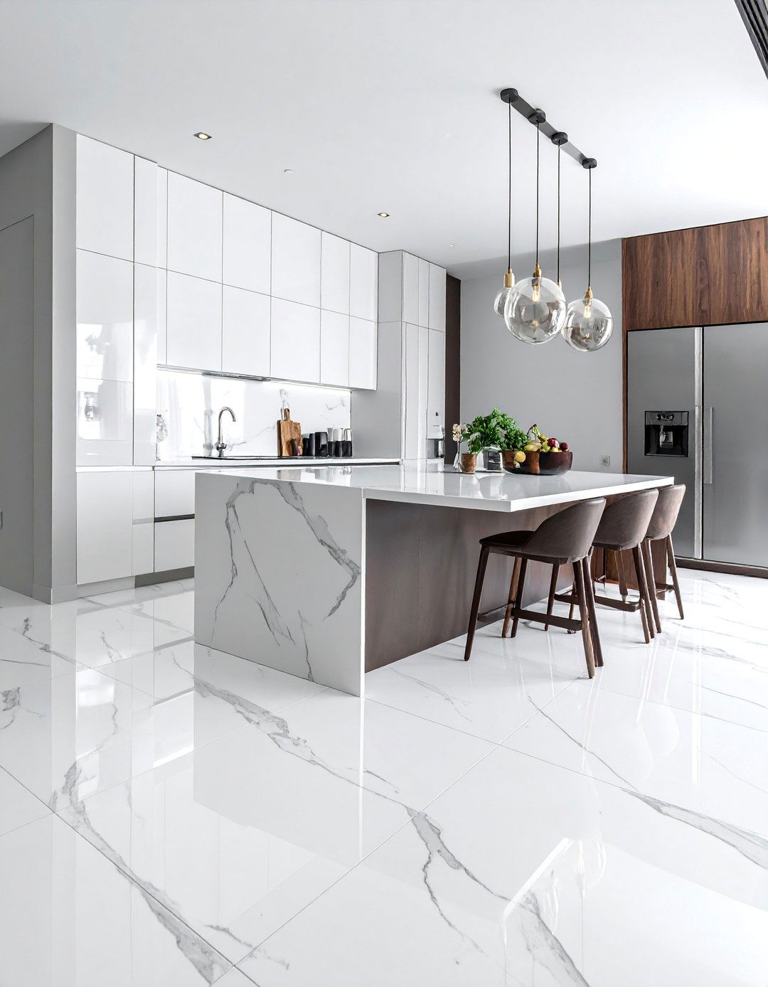 Modern Large Format Marble Tile Floor - 20 Marble Kitchen Floor Ideas for Elegance