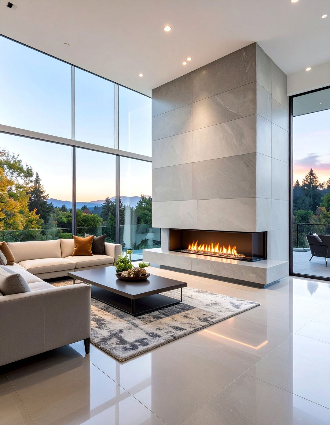 Modern Linear Gas Fireplace Design - 25 Stunning Two-Story Fireplace Design Ideas