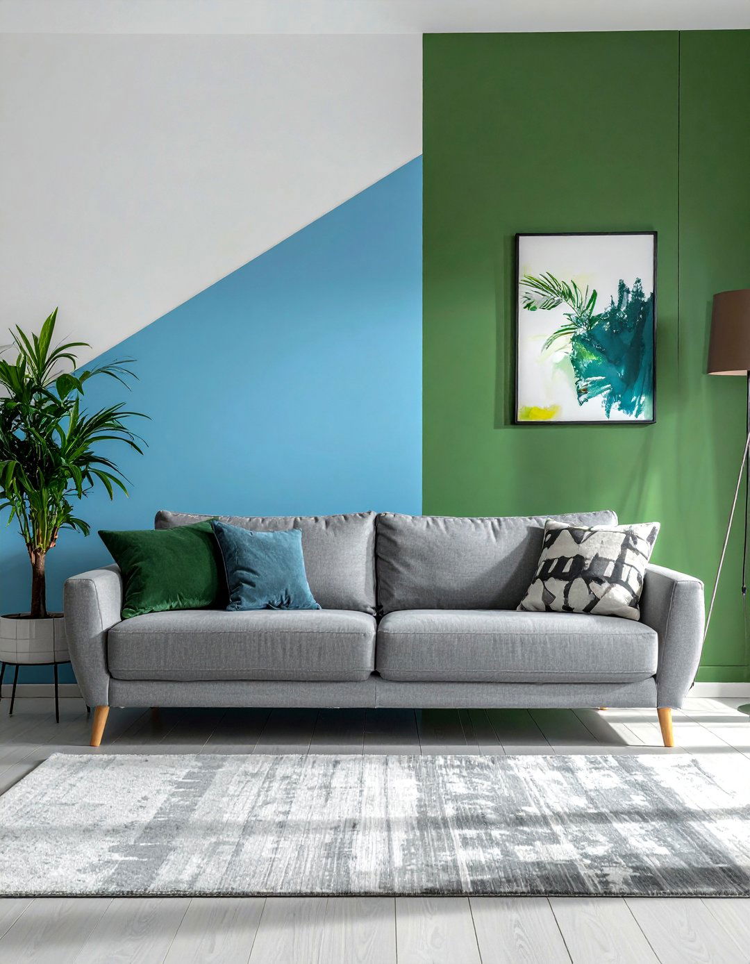 Modern Living Room with Color Blocked Blue and Green Walls - 20 Blue and Green Living Room Ideas for a Fresh Look