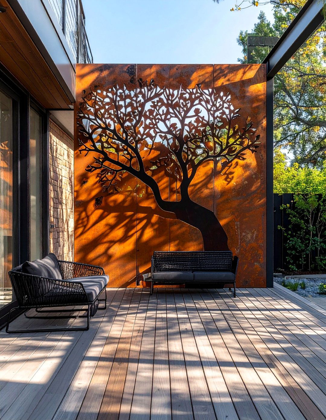 Modern Metal Panel Deck With Privacy Wall - 20 Deck With Privacy Wall Ideas for Secluded Outdoor Living