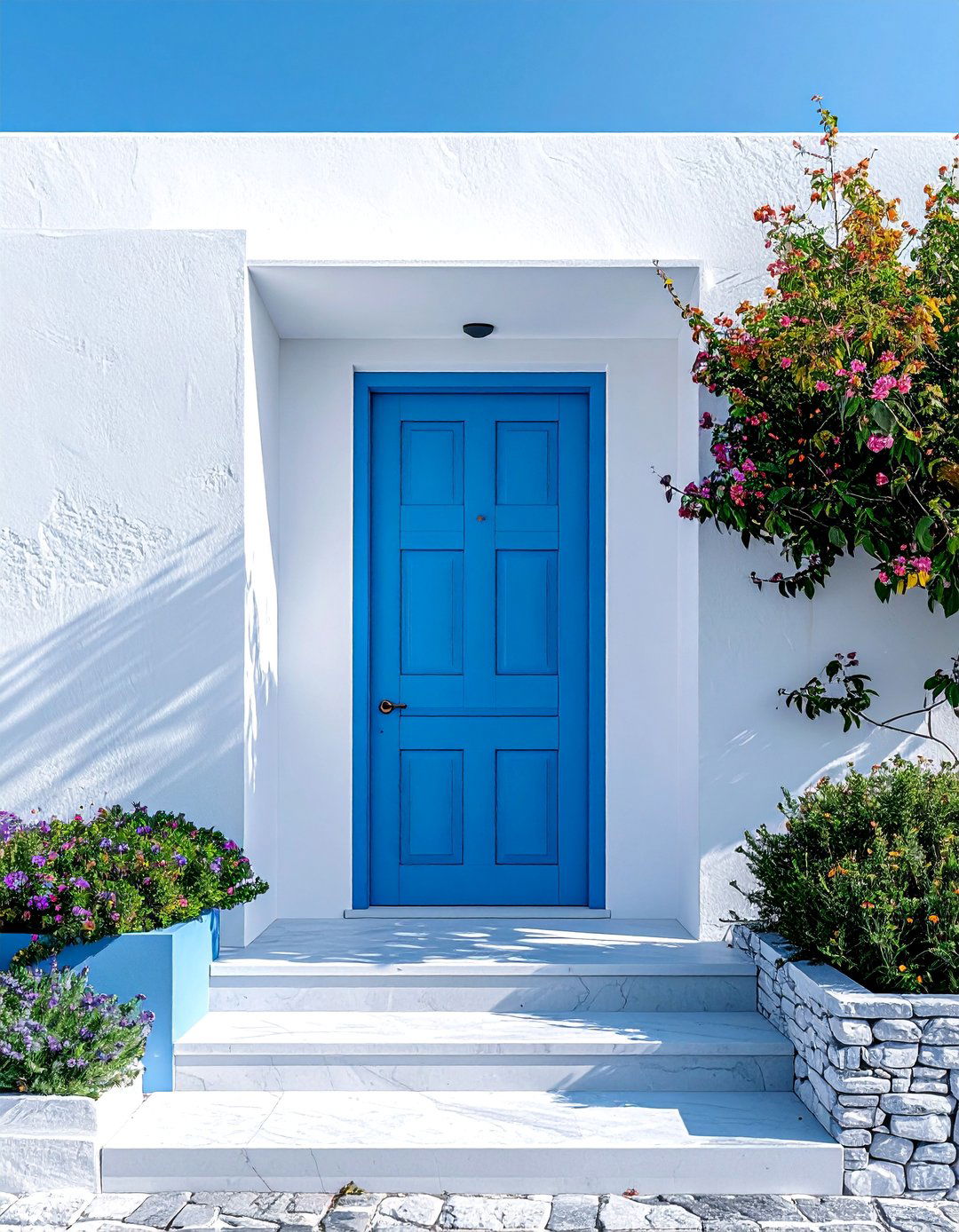 Modern Minimalist House with a Periwinkle Blue Door - 20 White House With Blue Trim Design Ideas for Curb Appeal