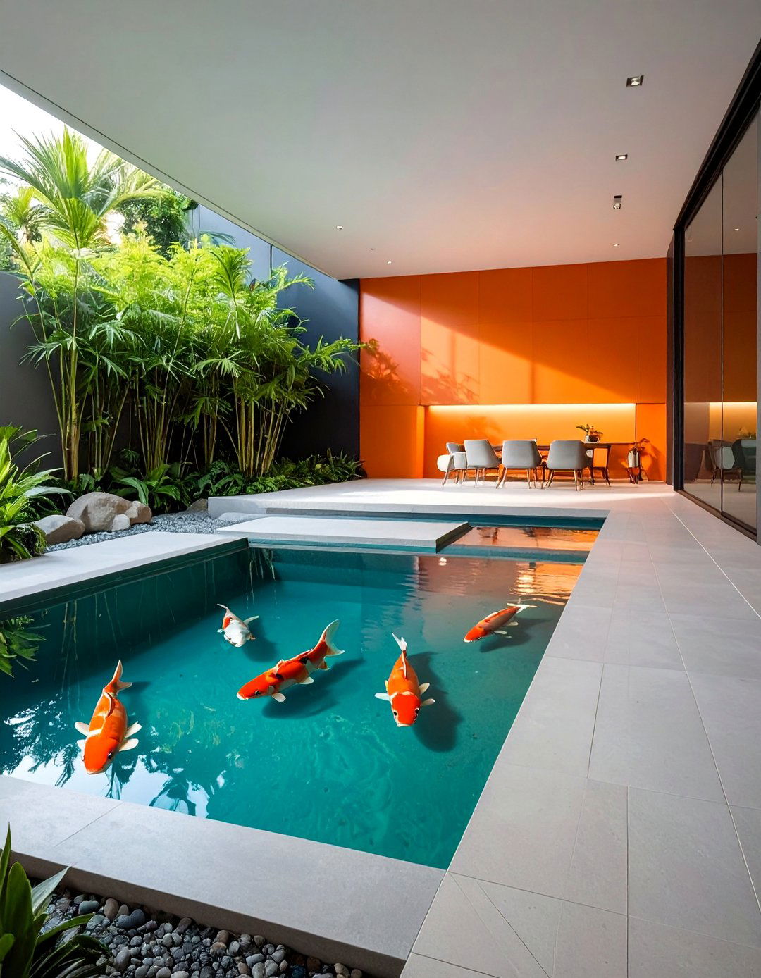 Modern Minimalist Infinity Koi Pond - 20 Indoor Koi Pond Ideas for a Tranquil Home Environment