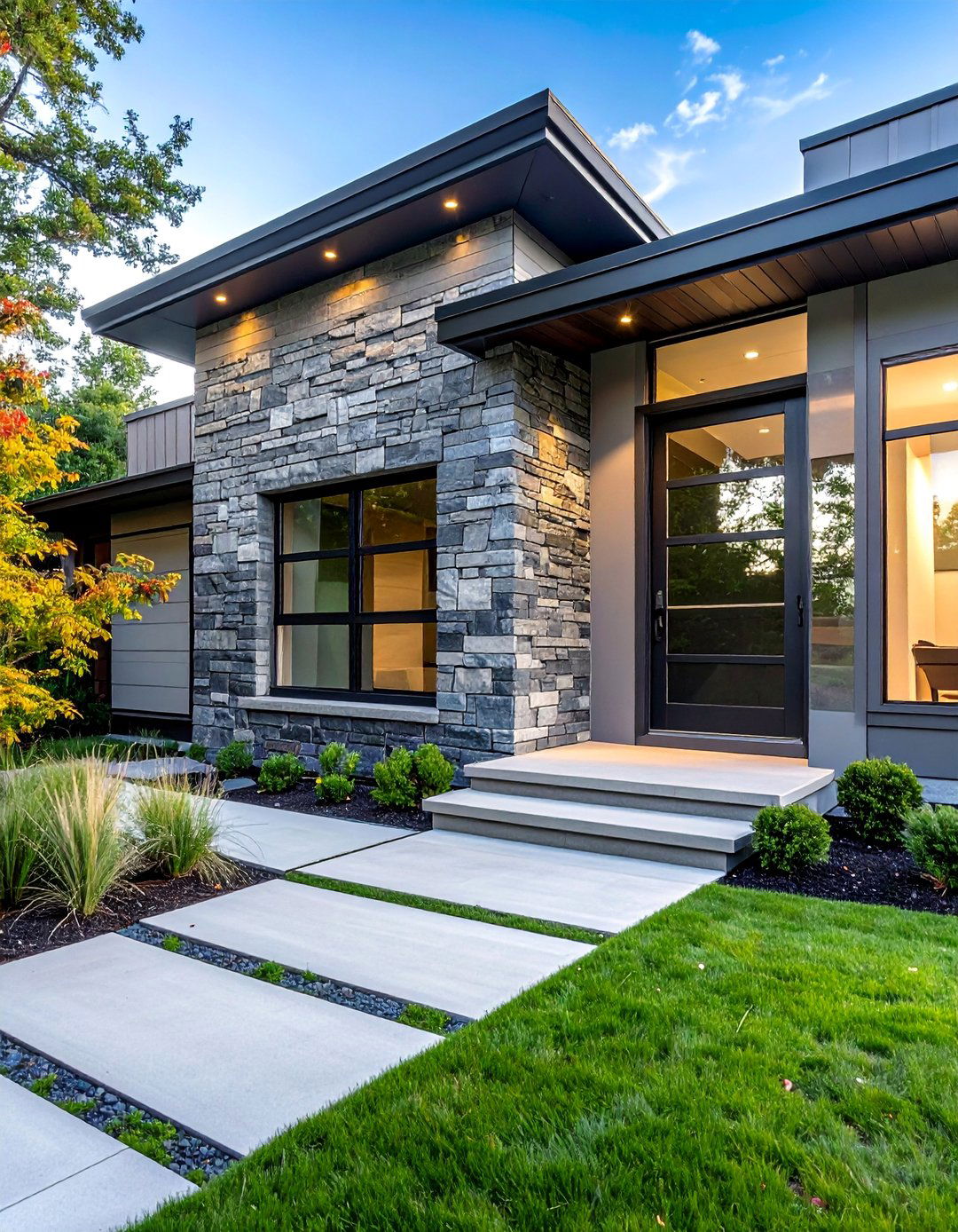 Modern Stacked Stone Accent Wall - 30 Stunning Stone Exterior Home Ideas for Curb Appeal