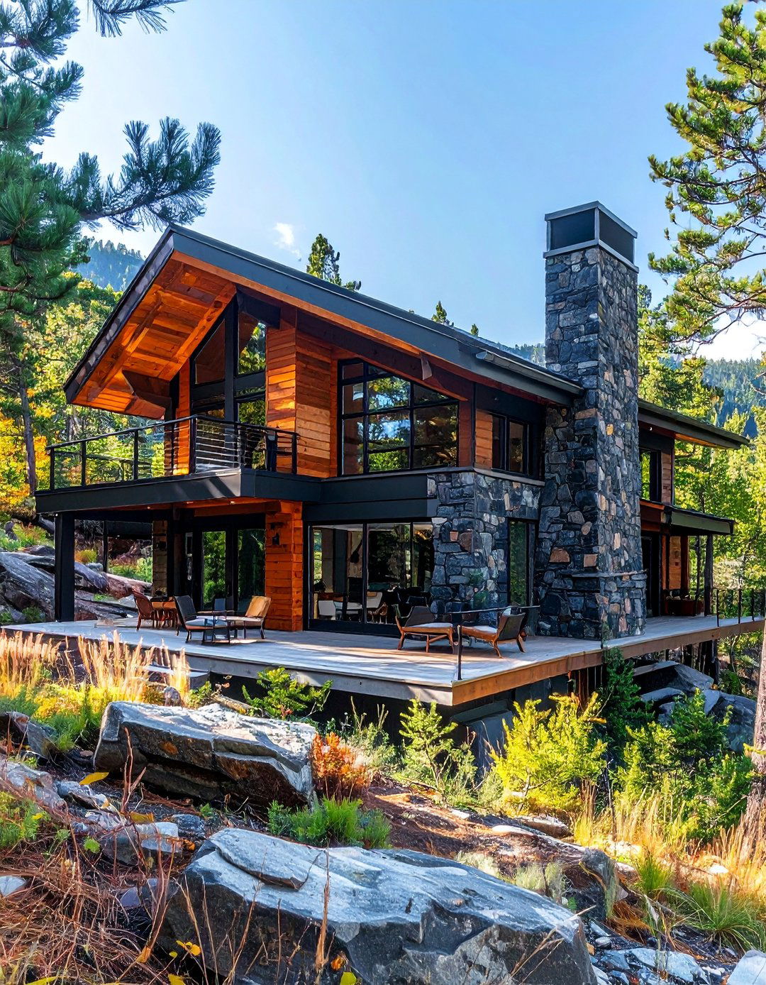 Modern Stone and Wood Siding Mix - 30 Stunning Stone Exterior Home Ideas for Curb Appeal