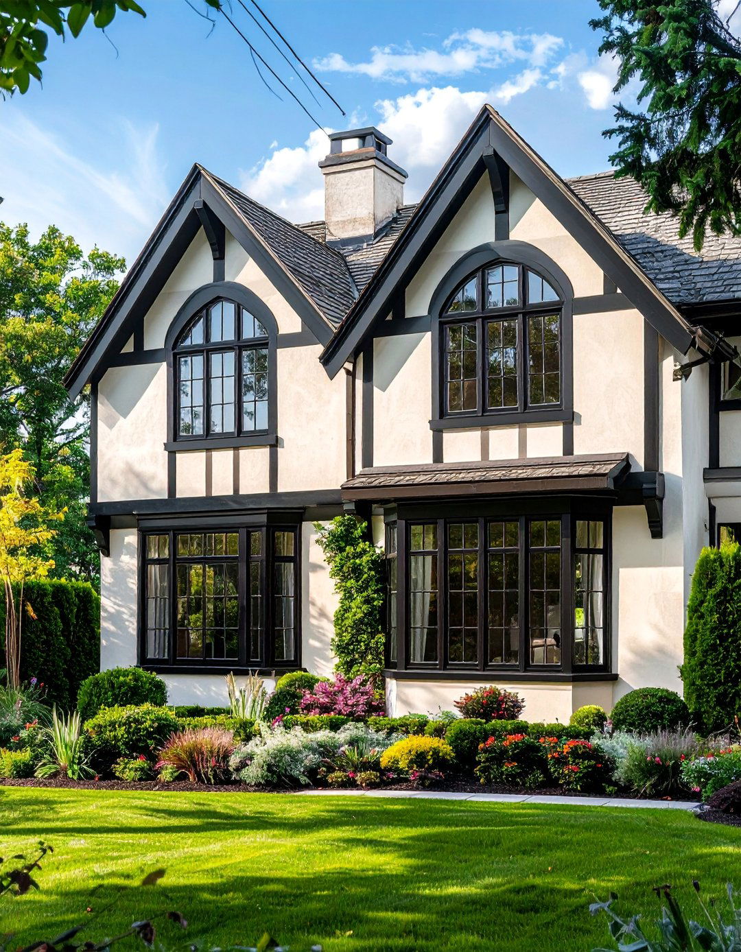Modern Tudor with Black Framed Windows - 30 Modern Tudor Exterior Inspiration Ideas