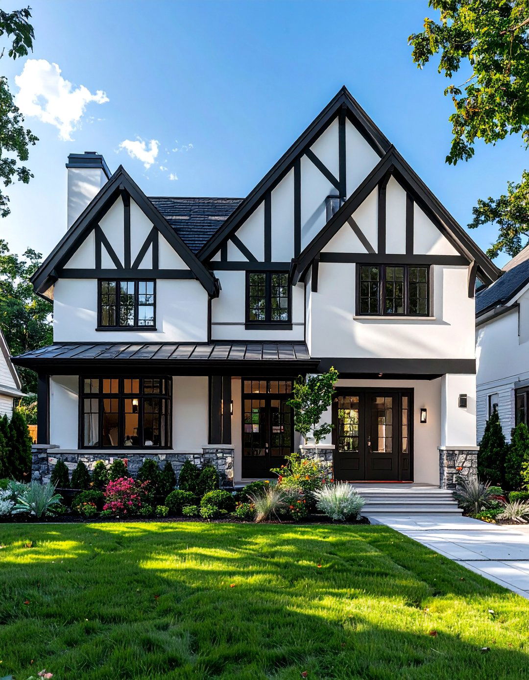Modern Tudor with High Contrast Color Palettes - 30 Modern Tudor Exterior Inspiration Ideas