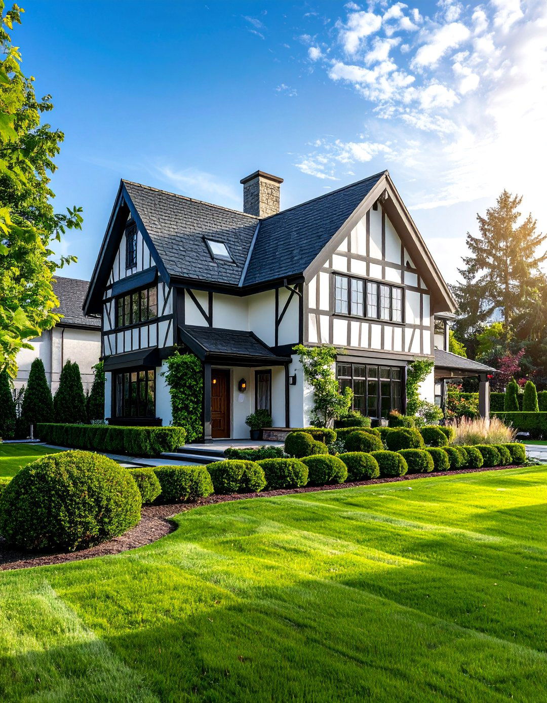 Modern Tudor with Minimalist Landscaping - 30 Modern Tudor Exterior Inspiration Ideas
