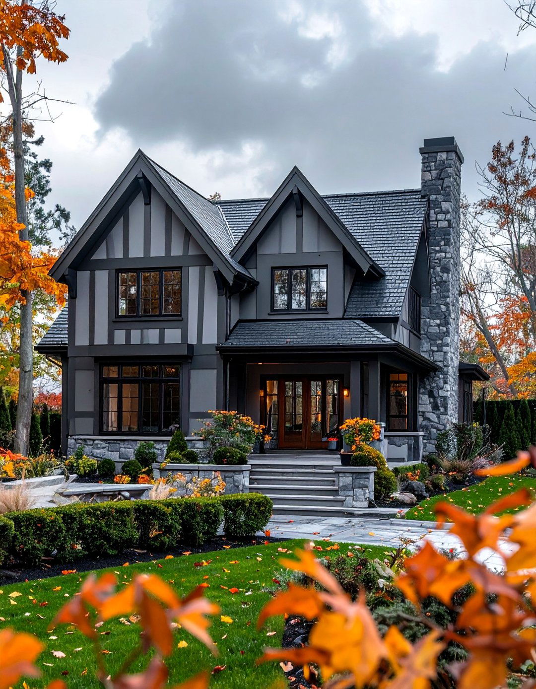 Modern Tudor with Monochromatic Palettes - 30 Modern Tudor Exterior Inspiration Ideas