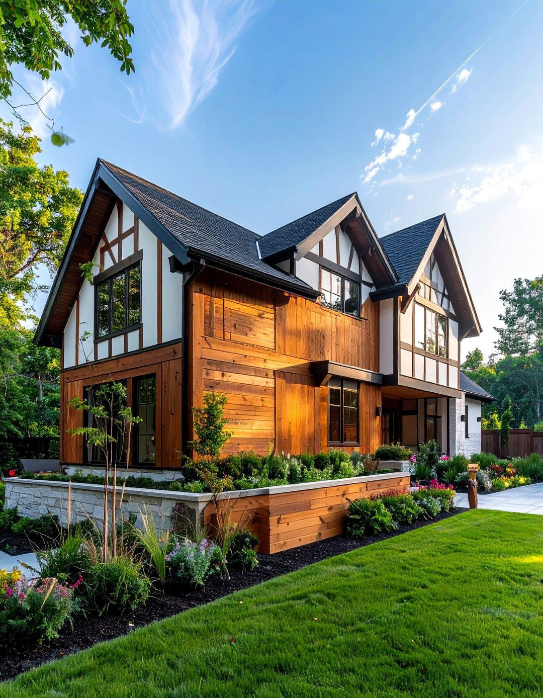 Modern Tudor with Wood Siding Integration - 30 Modern Tudor Exterior Inspiration Ideas