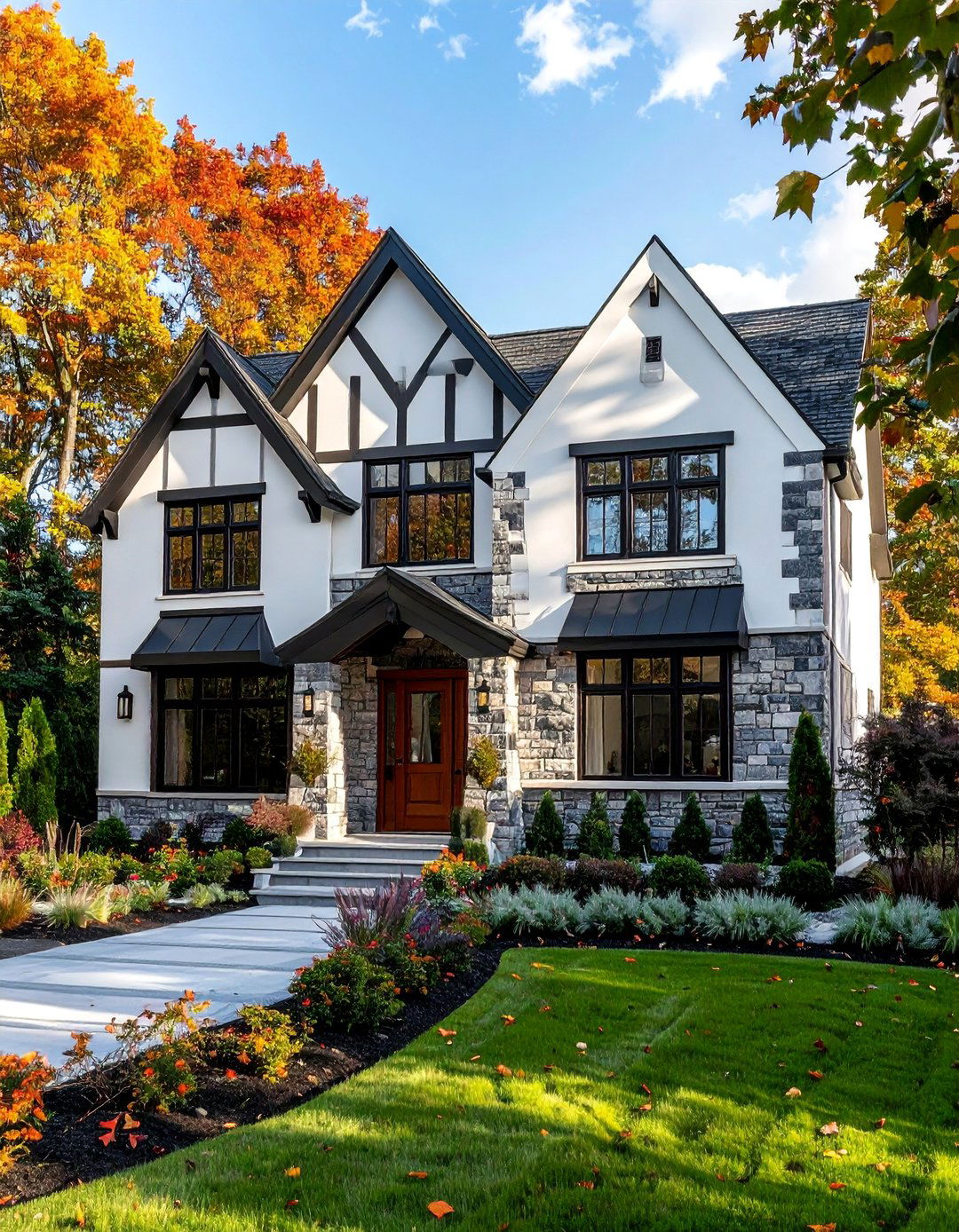 Modern Tudor with a Stone and Stucco Combination - 30 Modern Tudor Exterior Inspiration Ideas