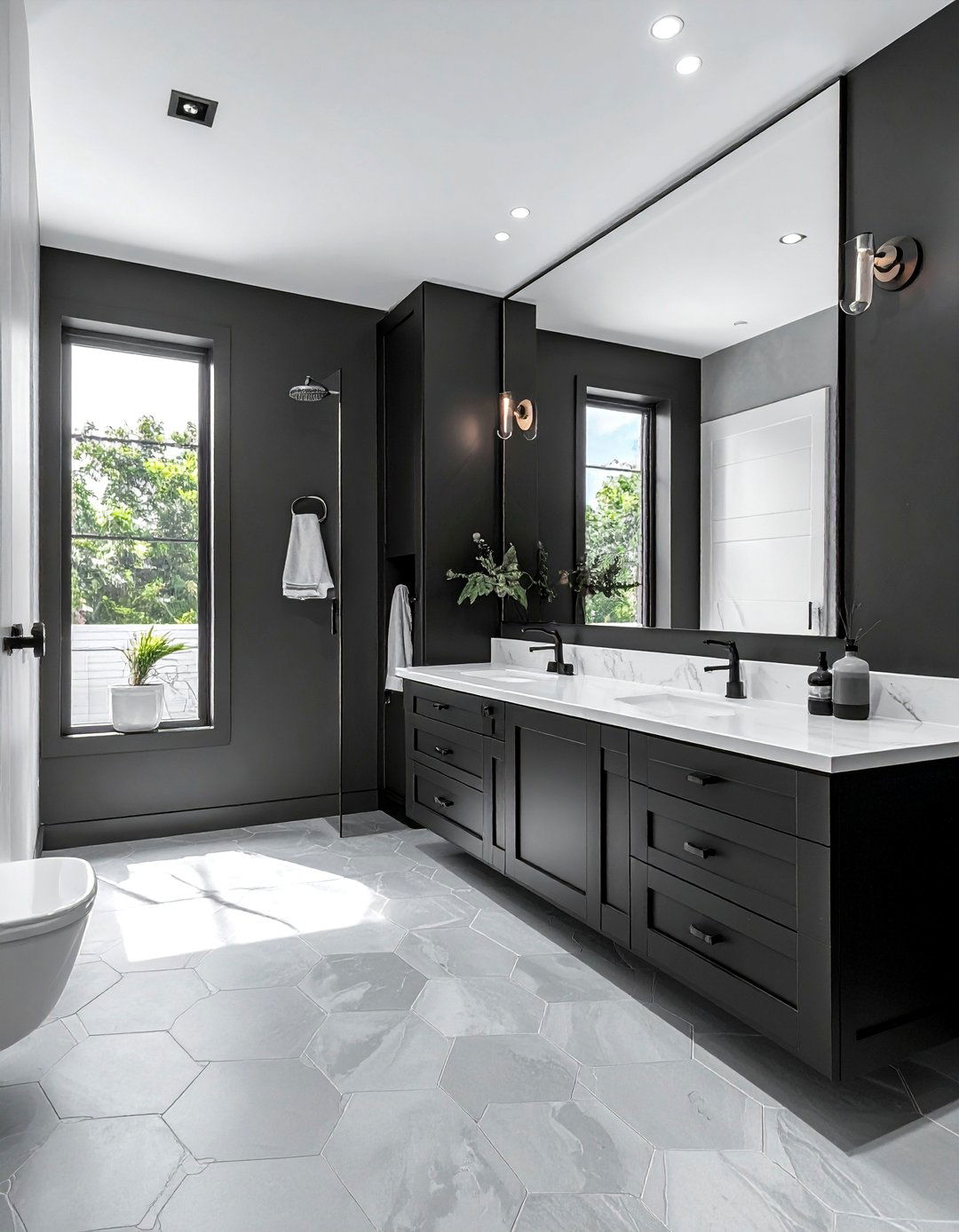 Monochromatic Bathroom With Black Cabinets - 25 Bathroom With Black Cabinets Ideas for a Bold Look