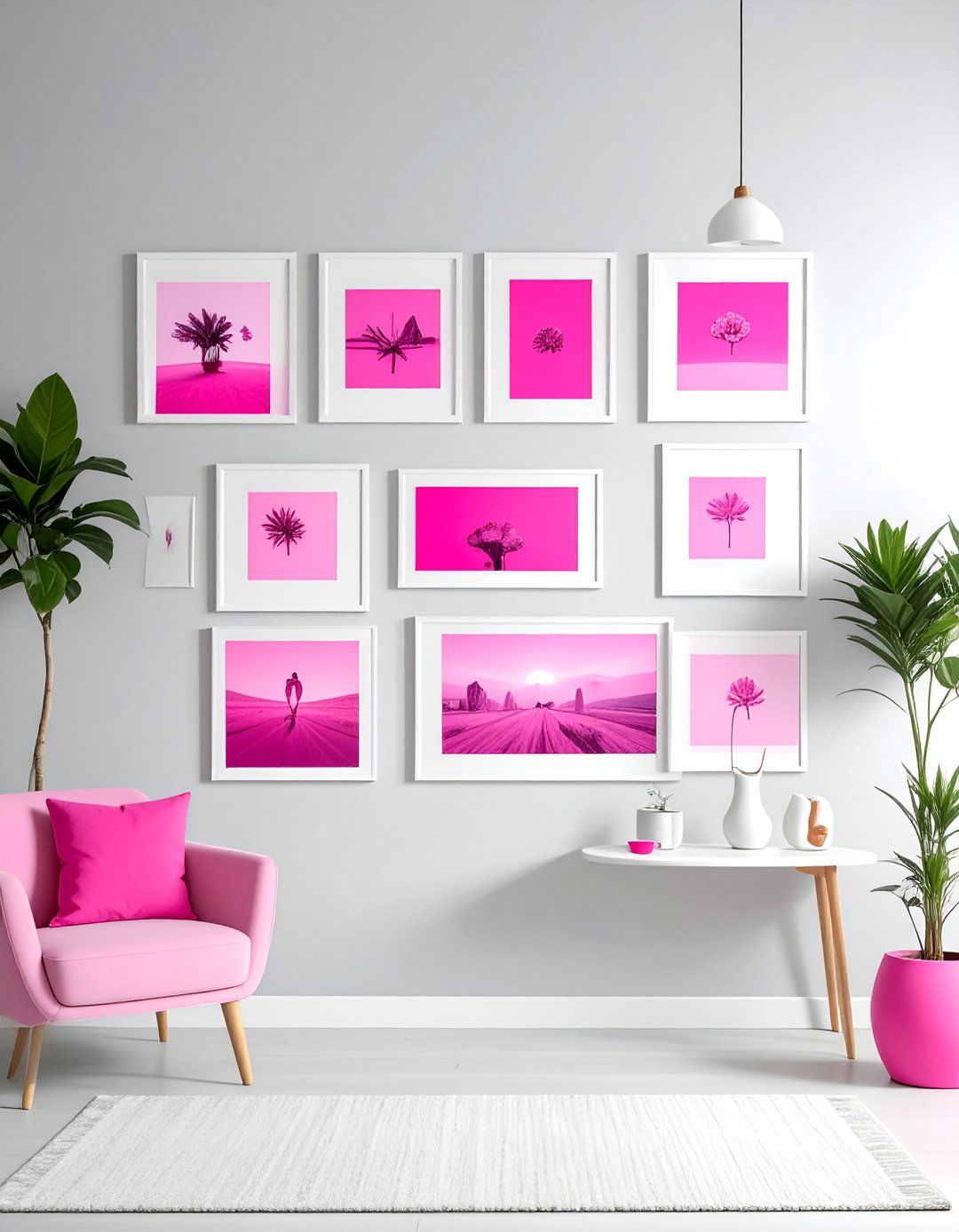 Monochromatic Color Pop Photo Wall - 40 Photo Wall Ideas to Personalize Your Living Space