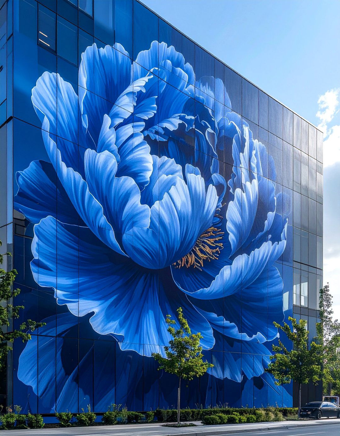 Monochromatic Peony Flower Murals on Buildings - 20 Flower Murals on Buildings to Brighten Urban Landscapes