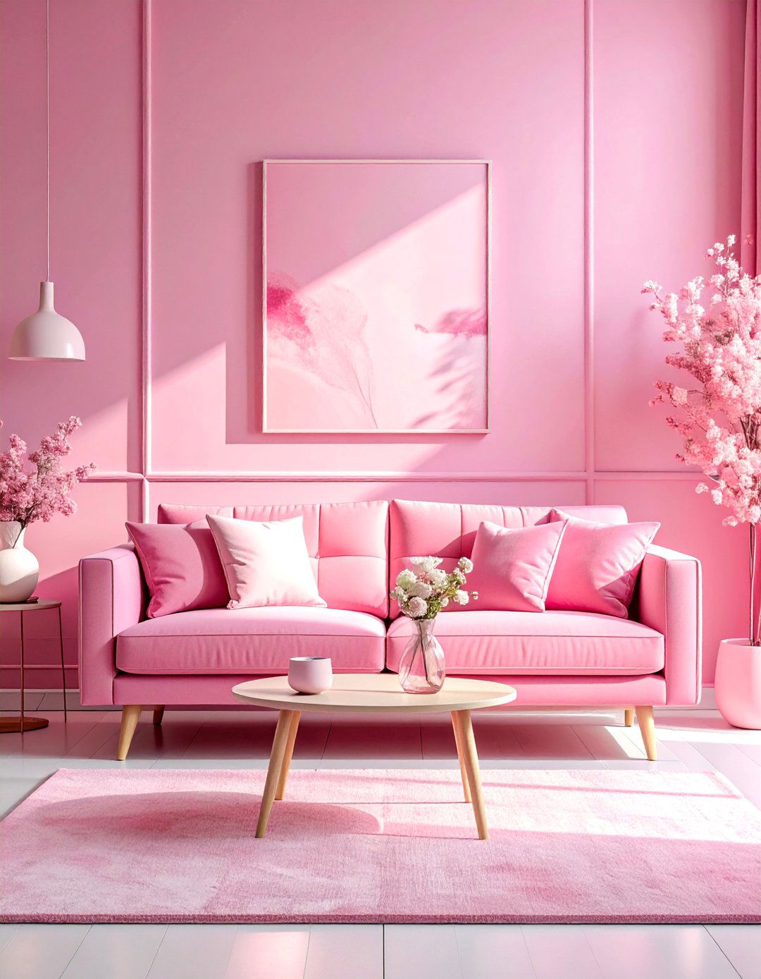 Monochromatic Pink Couch Living Room - 20 Pink Couch Living Room Ideas for a Bold Look