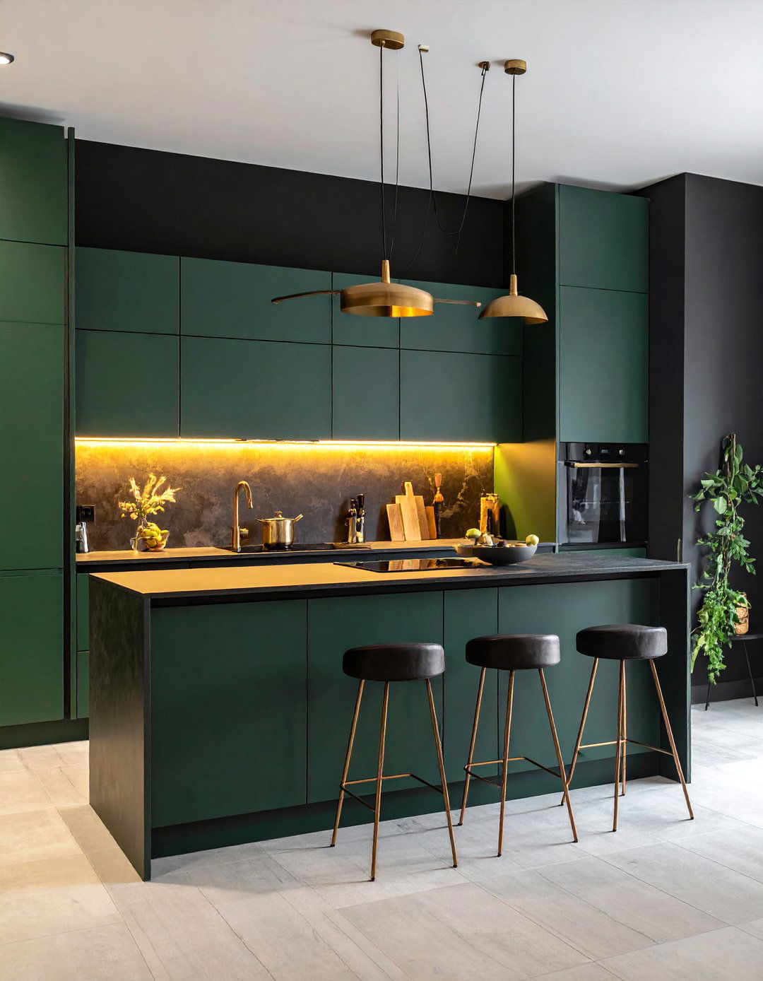 Moody Kitchen with Black Walls and Forest Green Cabinets - 30 Black and Green Kitchen Ideas for a Modern Twist