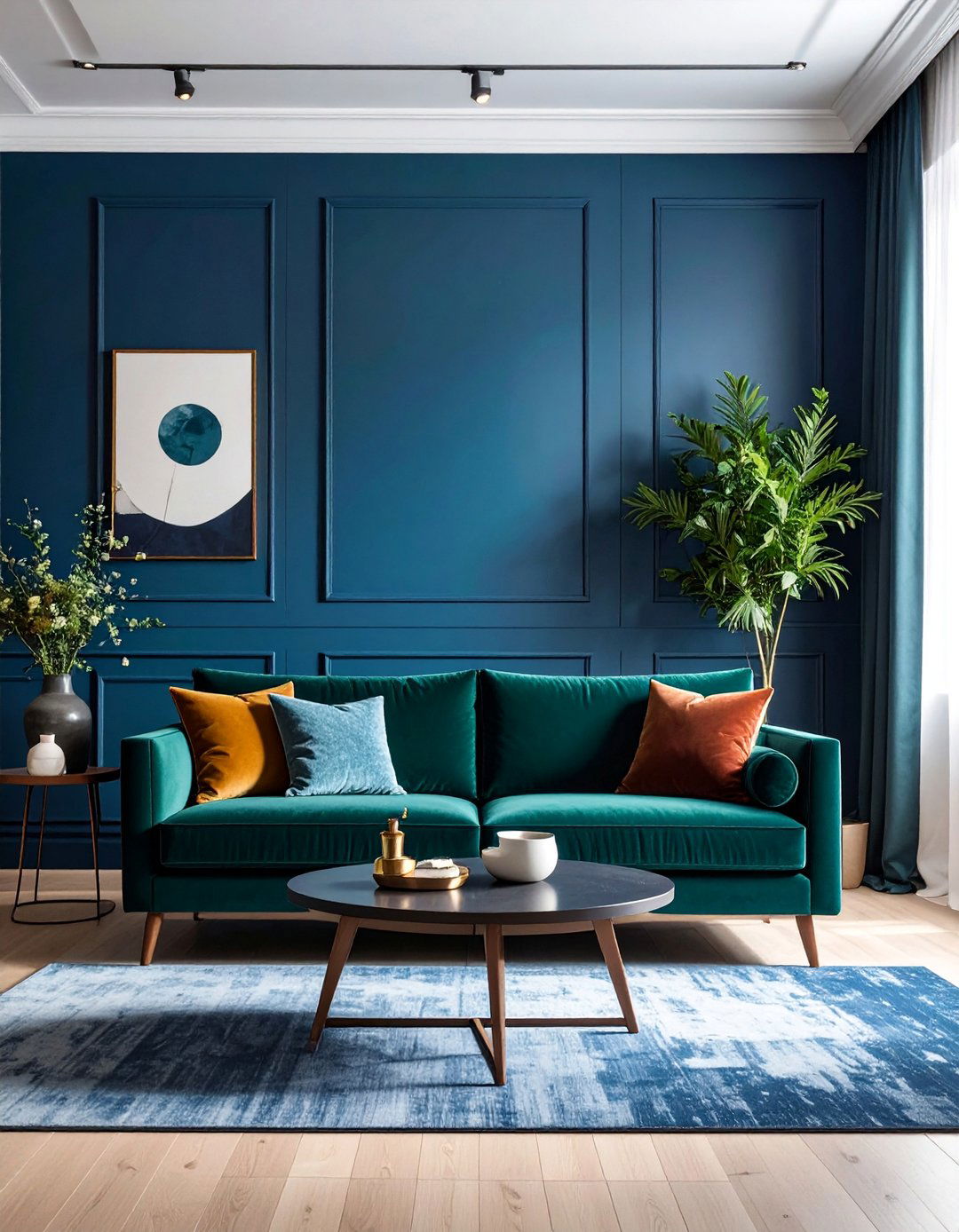 Moody Living Room with Deep Peacock Blue and Dark Green - 20 Blue and Green Living Room Ideas for a Fresh Look