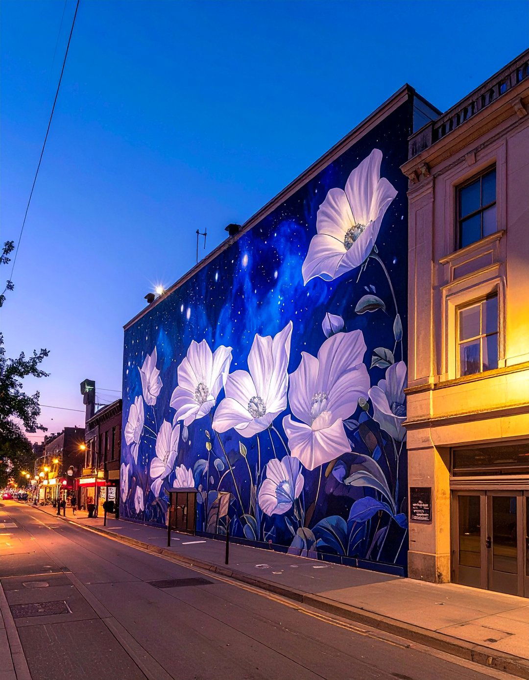 Moody Night Blooming Flower Murals on Buildings - 20 Flower Murals on Buildings to Brighten Urban Landscapes