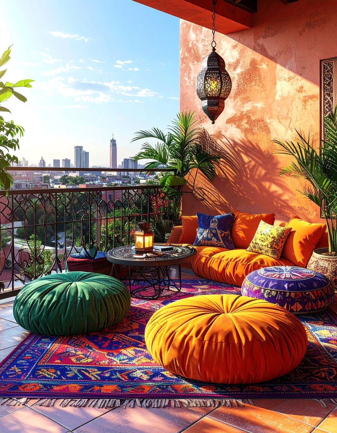 Moroccan Style Lounge on a Loft Balcony - 20 Loft Balcony Ideas to Maximize Your Urban Space